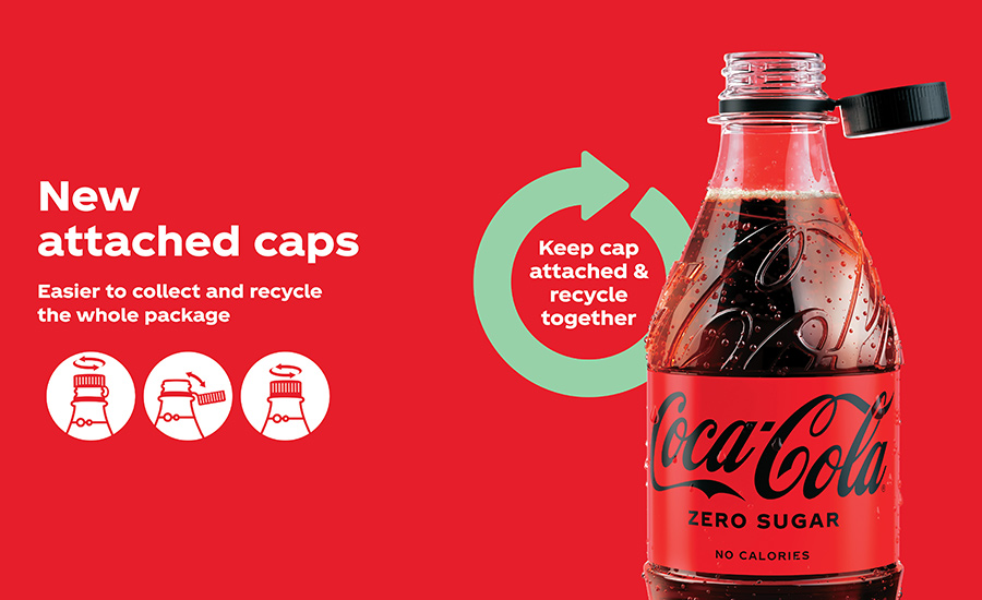 Coca-Cola bottles with attached caps