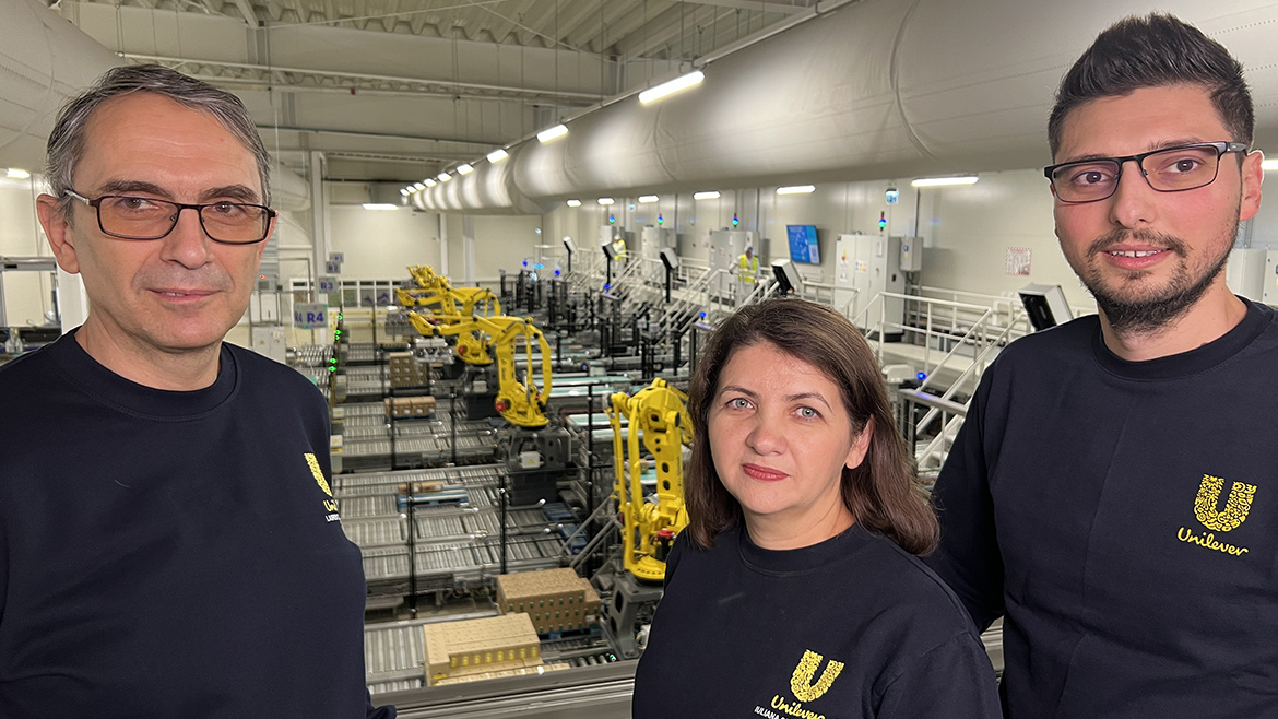 Laurentiu Badulescu, Iuliana Popescu Colt, and Lucian Tarida at Unilever’s nutrition factory in Ploiesti, Romania